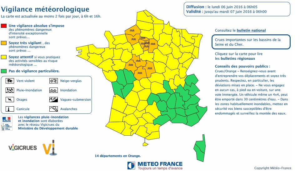 Inondations. 14 départements maintenus en alerte orange ce lundi