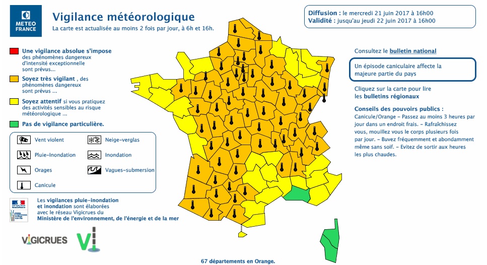 L'Alerte canicule vigilance orange élargie à 67 départements
