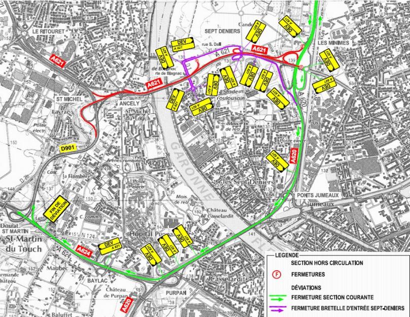 A621 entre Minimes et Saint-Michel sens Toulouse – Blagnac