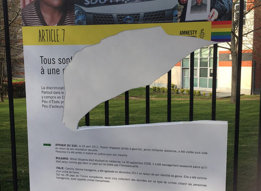 Toulouse - l'expo Droits Humains et Minorités, vandalisée