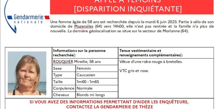 La gendarmerie lance un avis de recherche après la disparition d'une femme de 58 ans
