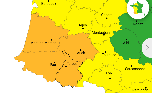 Des orages violents arrivent dans le sud ouest, Toulouse en alerte jaune, Gers et 65 en alerte orange