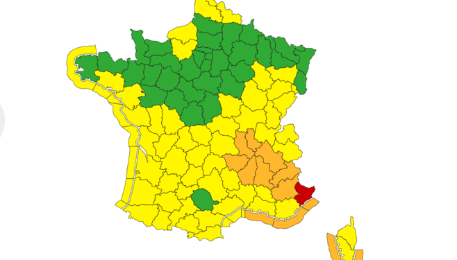 Météo France place les Alpes Maritimes en alerte vigilance rouge, pluies inondations