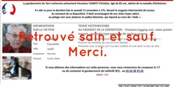 Disparu depuis 4 jours à Lavaur Christian Charvy retrouvé vivant
