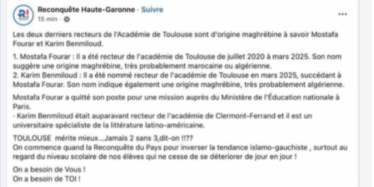 La sortie raciste contre les deux recteurs de l'académie de Toulouse va terminer en justice