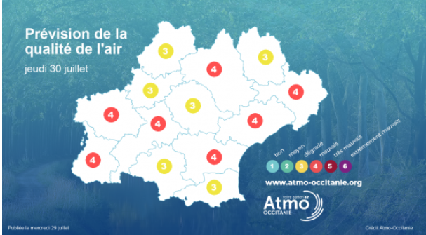 Prévisions de la pollution de l'air pour la journée de jeudi 