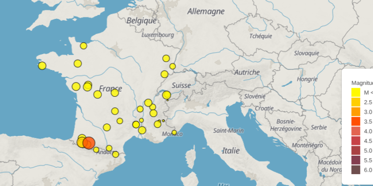 Tremblement de terre de magnitude 3.8 près de Lourdes